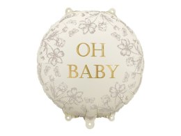 Balon foliowy okrągły Oh Baby - beżowy ze złotym napisem, 35x35 cm Partydeco