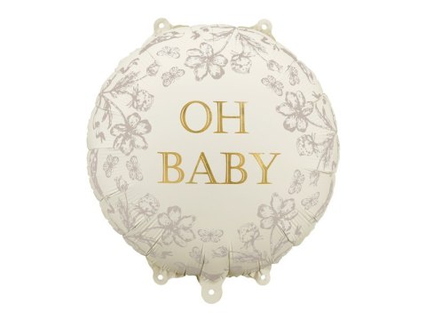 Balon foliowy okrągły Oh Baby - beżowy ze złotym napisem, 35x35 cm Partydeco