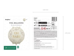 Balon foliowy okrągły Oh Baby - beżowy ze złotym napisem, 35x35 cm Partydeco