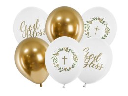 Balony lateksowe God Bless, Komunia Święta 30cm, 6 sztuk Partydeco