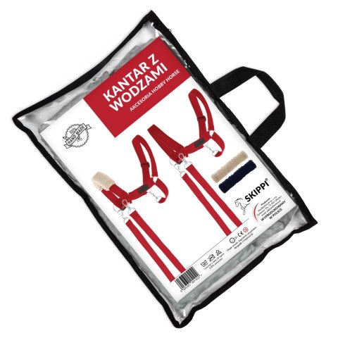 Skippi Kantar dla Hobby Horse - wodze, 2 wymienne futerka - czerwony Skippi Kantar dla Hobby Horse - wodze, 2 wymienne futerka - czerwony
