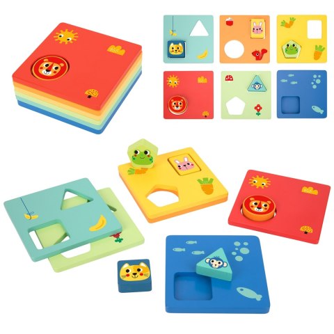 TOOKY TOY Układanka Montessori Kształty i Kolory Zwierzątka 6 Planszy FSC TOOKY TOY Układanka Montessori Kształty i Kolory Zwierzątka 6 Planszy FSC