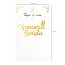 Topper na tort Pierwsza Komunia, złoty, 16x22,5 cm PartyPal
