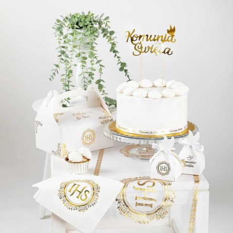 Topper na tort Pierwsza Komunia, złoty, 16x22,5 cm PartyPal Topper na tort Pierwsza Komunia, złoty, 16x22,5 cm PartyPal