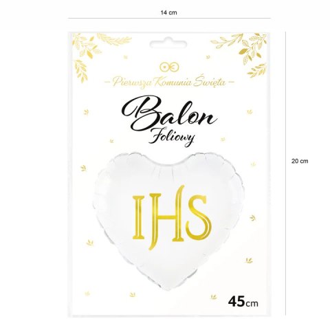 Balon foliowy serce IHS biało-złoty 45cm 127575 Balon foliowy serce IHS biało-złoty 45cm 127575