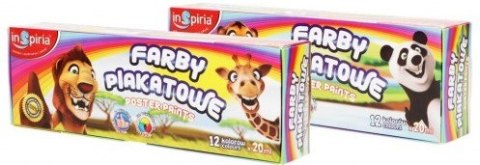 Farby 12 kolorów plakatowe 20ml INSPIRIA Farby 12 kolorów plakatowe 20ml INSPIRIA