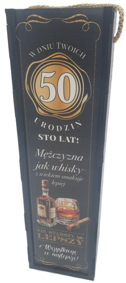 Skrzynka pudełko 33,5 x 9,5cm na butelkę alkoholu 50 Urodziny WHISKY 3311-WY50 Skrzynka pudełko 33,5 x 9,5cm na butelkę alkoholu 50 Urodziny WHISKY 3311-WY50