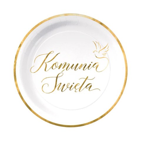 Talerzyki papierowe Komunia Święta biało-złote 7 cali 6 szt. 161708 Talerzyki papierowe Komunia Święta biało-złote 7 cali 6 szt. 161708