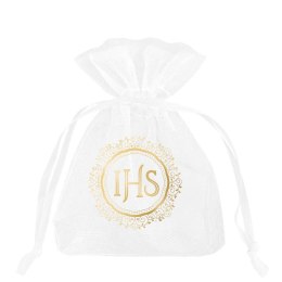 Woreczki z organzy IHS biało-złote 10szt. 127605