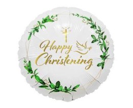 Balon foliowy Happy Christening (krzyż i gołąbek) 46cm Godan