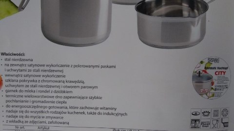 Garnek 3,6l. ze stali nierdzewnej + szklana pokrywka fi-20 CITY Garnek 3,6l. ze stali nierdzewnej + szklana pokrywka fi-20 CITY