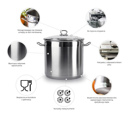 Garnek ze stali nierdzewnej z pokrywką SSW BIG 20l | 400127 fi-30 VITALO Garnek ze stali nierdzewnej z pokrywką SSW BIG 20l | 400127 fi-30 VITALO