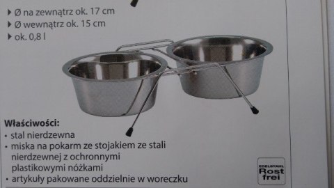 Komplet dużych 2 misek nierdzewnych dla kota/psa na stojaku Komplet dużych 2 misek nierdzewnych dla kota/psa na stojaku