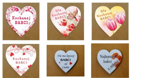 Magnes 5szt. serce BABCIA 9,5cm mix | P828 Magnes 5szt. serce BABCIA 9,5cm mix | P828