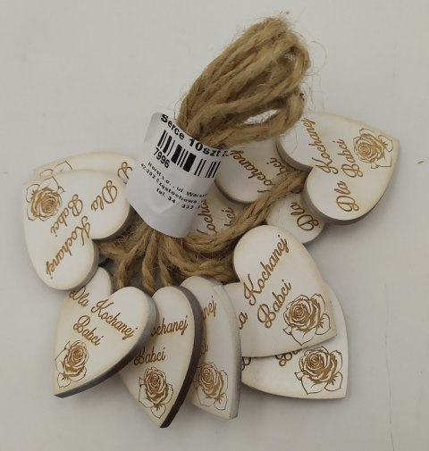 Serce wiszące białe/czerwone 4 x 4 cm, 10szt BABCIA Serce wiszące białe/czerwone 4 x 4 cm, 10szt BABCIA