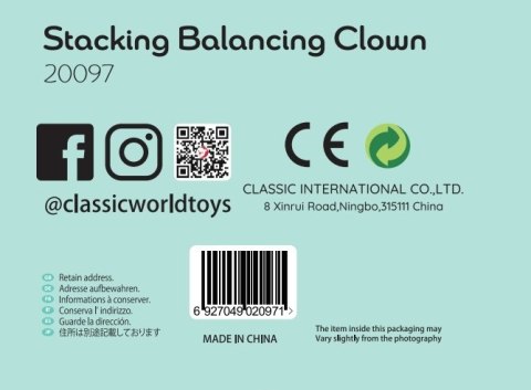 CLASSIC WORLD Drewniana Układanka Piramidka Klocki Balansujący Wesoły Klaun CLASSIC WORLD Drewniana Układanka Piramidka Klocki Balansujący Wesoły Klaun