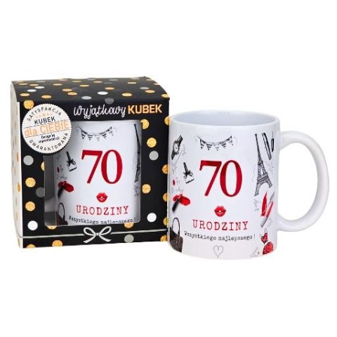 Kubek na 70 urodziny dla kobiety (czerwony) 3309-UR16-70 Kubek na 70 urodziny dla kobiety (czerwony) 3309-UR16-70