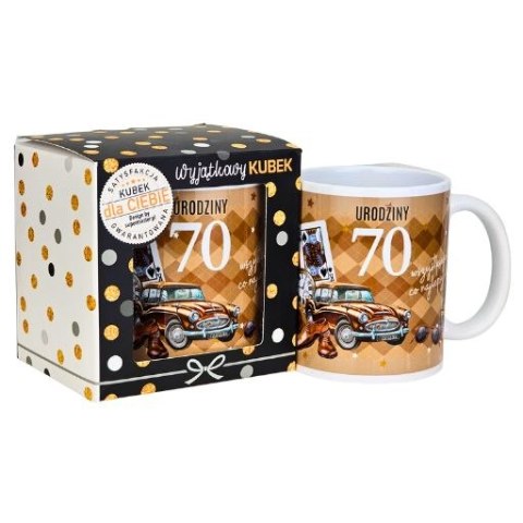 Kubek na 70 urodziny dla mężczyzny (brązowe auto) 3309-UR14-70 Kubek na 70 urodziny dla mężczyzny (brązowe auto) 3309-UR14-70
