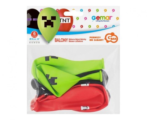 Balony lateksowe Gemar, Klocki Minecraft, TNT, 30cm, 6 szt. Gemar Balony lateksowe Gemar, Klocki Minecraft, TNT, 30cm, 6 szt. Gemar