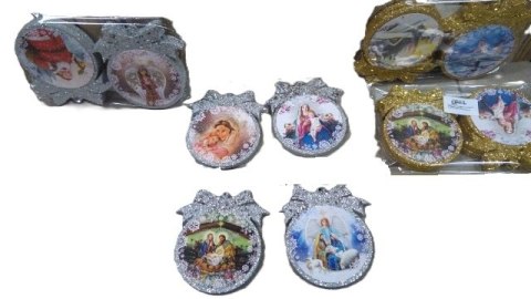 Bombka płaska styropianowa brokat 4 szt. złota srebrna 14 / 9 cm | 560 Bombka płaska styropianowa brokat 4 szt. złota srebrna 14 / 9 cm | 560