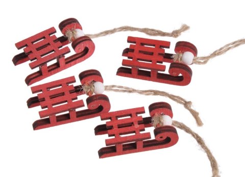 Zawieszka 4szt. SANKI DREWNIANE CZERWONE 5cm | JK-2367-R Zawieszka 4szt. SANKI DREWNIANE CZERWONE 5cm | JK-2367-R