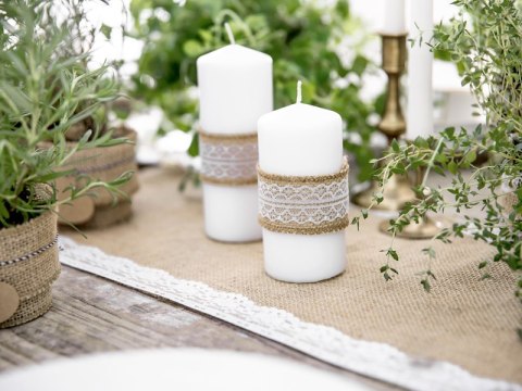 Wstążka jutowa z koronką 4cm x 5m | TJ4-4 Wstążka jutowa z koronką 4cm x 5m | TJ4-4