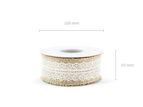 Wstążka jutowa z koronką 4cm x 5m | TJ4-4 Wstążka jutowa z koronką 4cm x 5m | TJ4-4