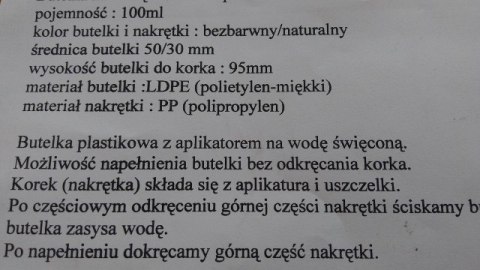 Butelka 10szt. z aplikatorem na wodę święconą 100ml Butelka 10szt. z aplikatorem na wodę święconą 100ml