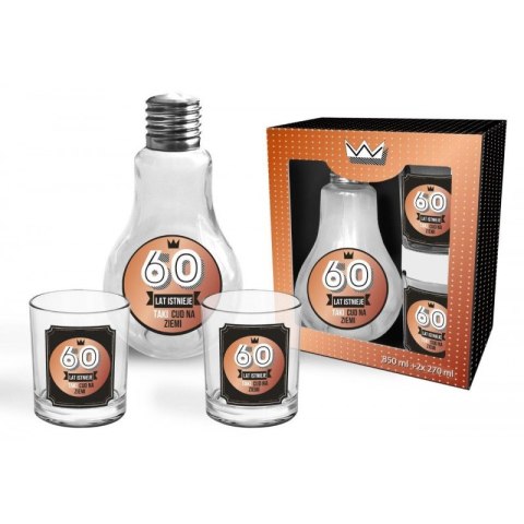 Karafka żarówka + 2 szklanki ''60'' LAT ISTNIEJE... Karafka żarówka + 2 szklanki ''60'' LAT ISTNIEJE...