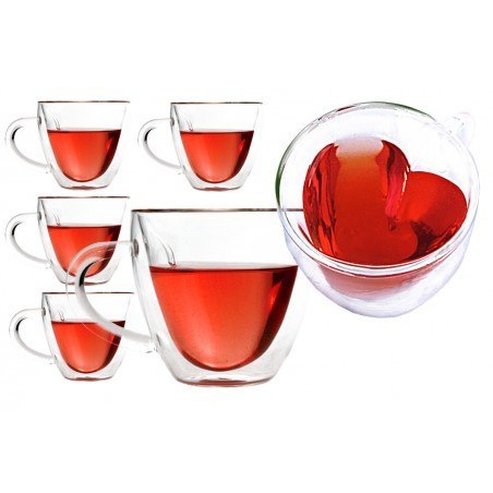 Szklanki termiczne podwójne szkło serce 240ML do kawy LATTE LONG zestaw 6szt . SZK18 Szklanki termiczne podwójne szkło serce 240ML do kawy LATTE LONG zestaw 6szt . SZK18