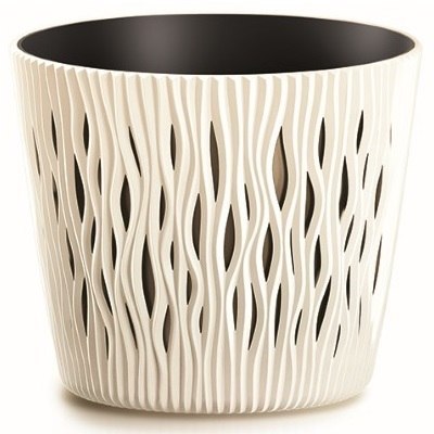 Doniczka z wkładem SANDY ROUND - kremowy 12,8xh11cm Doniczka z wkładem SANDY ROUND - kremowy 12,8xh11cm
