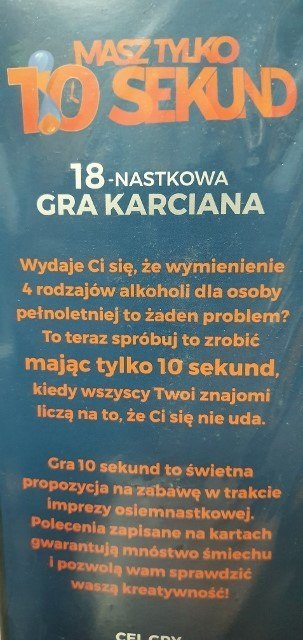 Gra karciana 18-nastka MASZ TYLKO 10 SEKUND Gra karciana 18-nastka MASZ TYLKO 10 SEKUND
