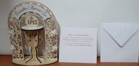 Pamiątka drewniana kielich I Komunia Święta niebieski Pamiątka drewniana kielich I Komunia Święta niebieski