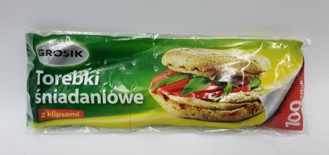 Torebki śniadaniowe z klipsem 17x24cm 100szt GROSIK Torebki śniadaniowe z klipsem 17x24cm 100szt GROSIK