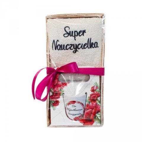Zestaw prezentowy dla Nauczycielki - Ręcznik Super Nauczycielka + kubek Zestaw prezentowy dla Nauczycielki - Ręcznik Super Nauczycielka + kubek