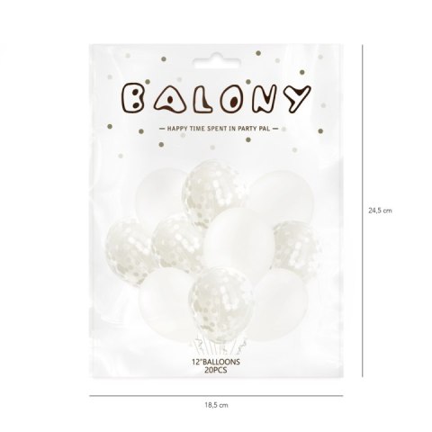 Balony 12 cali białe z konfetti 20szt. | 400904 Balony 12 cali białe z konfetti 20szt. | 400904