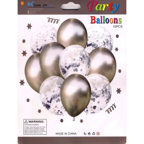 Balony metaliczne + konfetti 10szt 33cm srebrny Balony metaliczne + konfetti 10szt 33cm srebrny