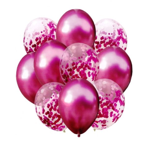Zestaw balonów metalicznych bordowych i konfetti 33 cm, 10 sztuk Zestaw balonów metalicznych bordowych i konfetti 33 cm, 10 sztuk