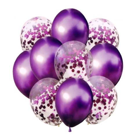 Zestaw balonów metalicznych fioletowych i konfetti 33 cm, 10 sztuk BCS-693 Zestaw balonów metalicznych fioletowych i konfetti 33 cm, 10 sztuk BCS-693