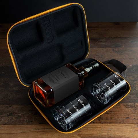 Etui na whisky + 2 szklanki z nadrukiem chłopaka Etui na whisky + 2 szklanki z nadrukiem chłopaka