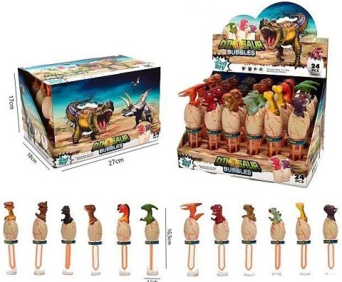 Bańki mydlane 50ml 24szt. figurka dinozaura 16cm | H13067 Bańki mydlane 50ml 24szt. figurka dinozaura 16cm | H13067