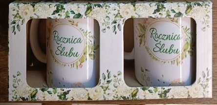 Komplet 2 kubków w ozdobnym kartoniku " Rocznica Ślubu " Komplet 2 kubków w ozdobnym kartoniku " Rocznica Ślubu "
