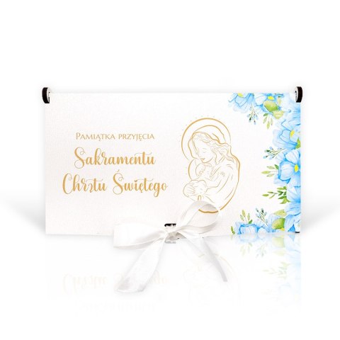 Pudełko drewniane MINI Pamiątka Chrztu NIEBIESKI 16cm Pudełko drewniane MINI Pamiątka Chrztu NIEBIESKI 16cm