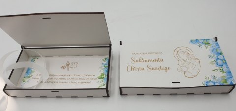 Pudełko drewniane MINI Pamiątka Chrztu NIEBIESKI 16cm Pudełko drewniane MINI Pamiątka Chrztu NIEBIESKI 16cm
