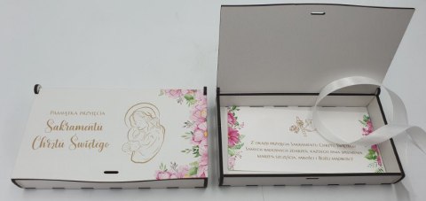 Pudełko drewniane MINI Pamiątka Chrztu RÓŻOWE 16cm Pudełko drewniane MINI Pamiątka Chrztu RÓŻOWE 16cm