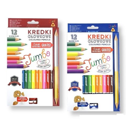Kredki ołówkowe jumbo trójkątne z temperówką 12kolorów + 2 gratis Kredki ołówkowe jumbo trójkątne z temperówką 12kolorów + 2 gratis