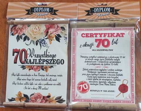 Dyplom Urodzinowy ''70'' Dla Pani Dyplom Urodzinowy ''70'' Dla Pani