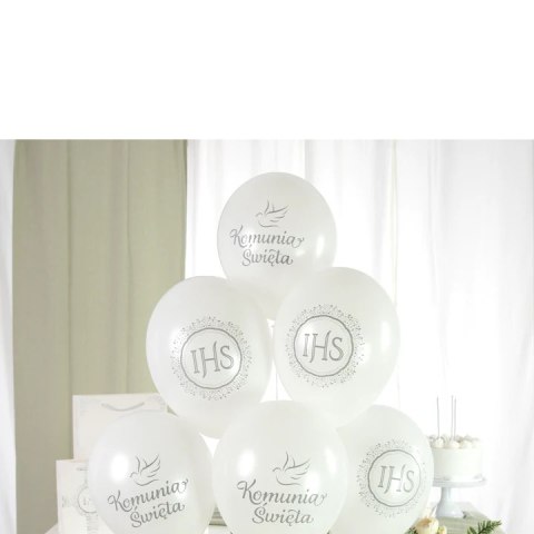 Balony komunijne biodegradowalne biało-srebrne 12cali 6szt. 132180 Balony komunijne biodegradowalne biało-srebrne 12cali 6szt. 132180