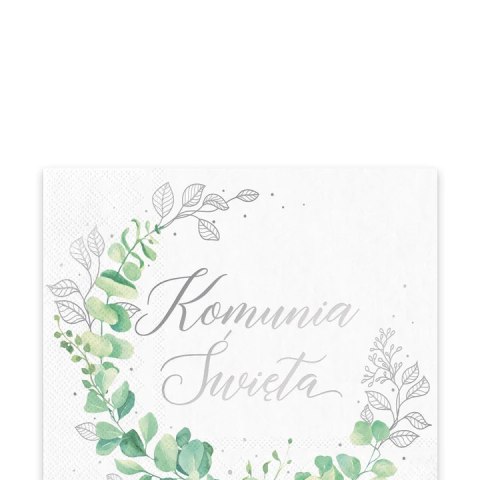 Serwetki komunijne Komunia Święta Eukaliptus srebrny 10szt. 131879 Serwetki komunijne Komunia Święta Eukaliptus srebrny 10szt. 131879