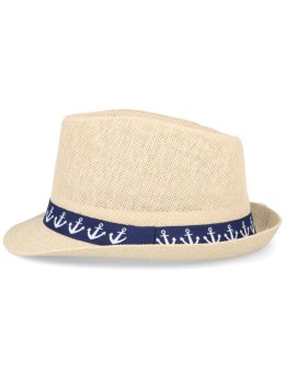 Kapelusz na lato słomkowy trilby kotwice